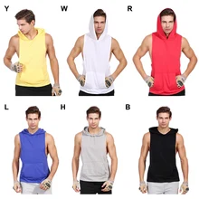 Мужской жилет тонкий секционный пуловер без рукавов спортивная одежда с карманом с капюшоном дышащий влагостойкий хлопок спандекс жилет