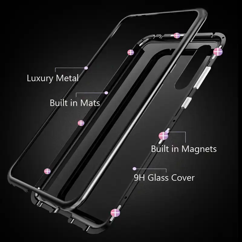 Магнитный металлический чехол для Huawei P20 Pro Mate 10 Honor Lite закаленное прозрачное
