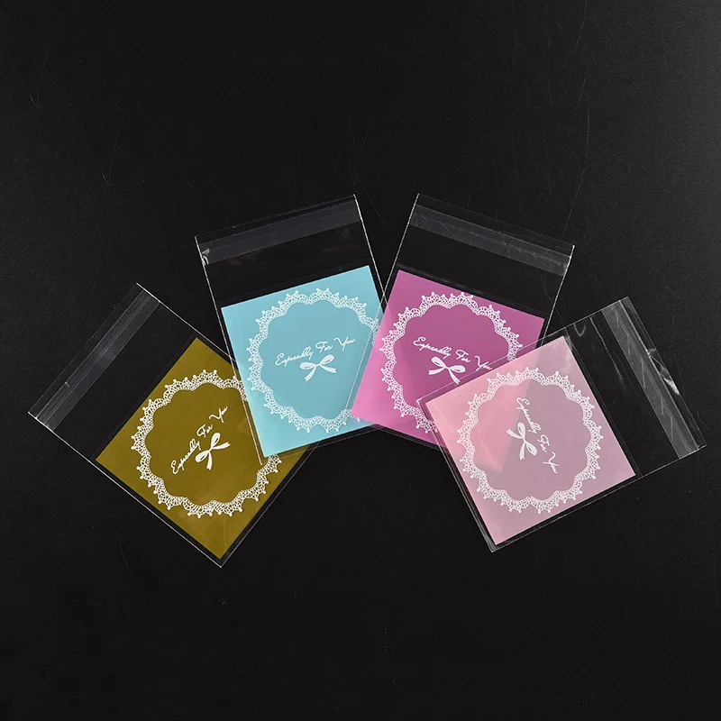 100pcs/bag OPP Plastic Gift Package Bag Lovely Pink Purple Yellow Blue Bow Design Cake Candy Pack Paper Hot Sale
