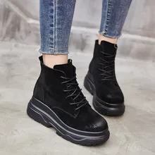 Женские ботинки martin; коллекция года; сезон осень-зима; теплые плюшевые зимние ботинки на толстой подошве; ботильоны для женщин; женская обувь из натуральной кожи