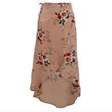 С необычным цветочным принтом сплит женские длинные юбки Осенняя элегантная пляжная Макси юбка Бохо с высокой талией асимметричные юбки