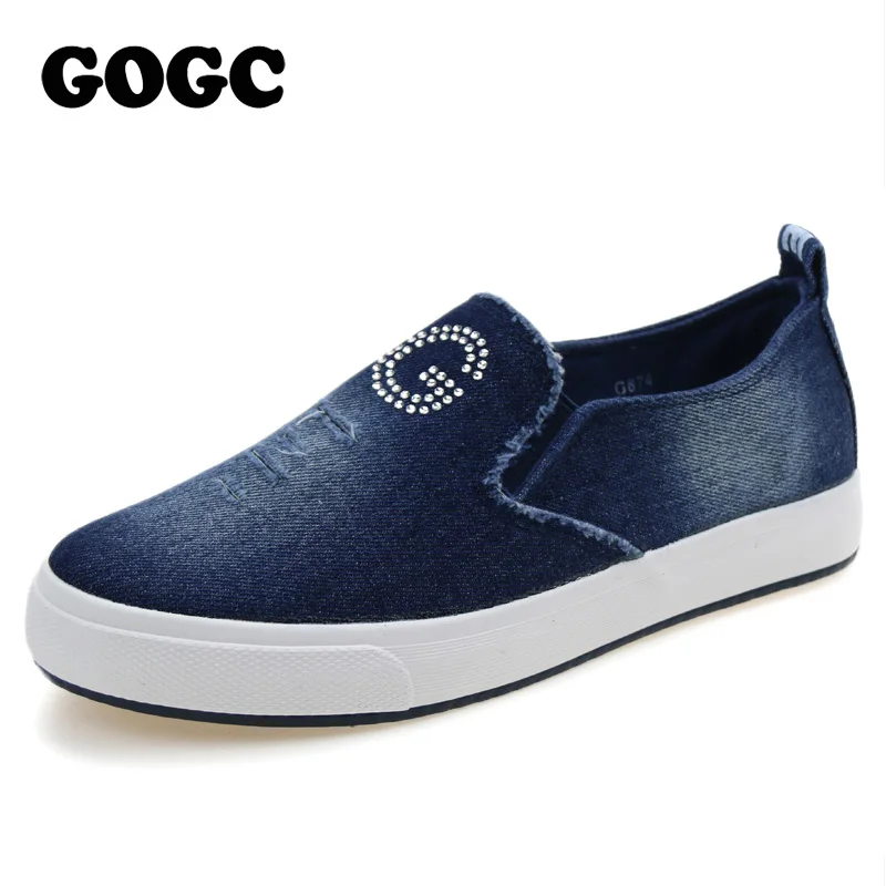 

2018 New Shoes Women Spring Canvas Denim Casual Women Shoes Crystal Fashion Luxury Brand Hidden Ladies Shoes platform Autumn