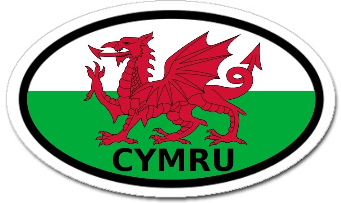 

For Wales Cymru in Welsh and Welsh Flag Car Bumper Sticker Oval