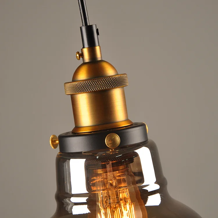 Antique brass brushed smoke gray industrial glass pendant lights Edison retro light fixture ceiling lamp dining light