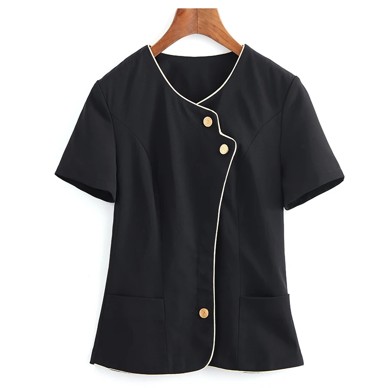 Комплект из 2 предметов летний костюм в китайском стиле с черной юбкой блейзер с коротким рукавом Куртка и юбка женская Деловая одежда классический костюм