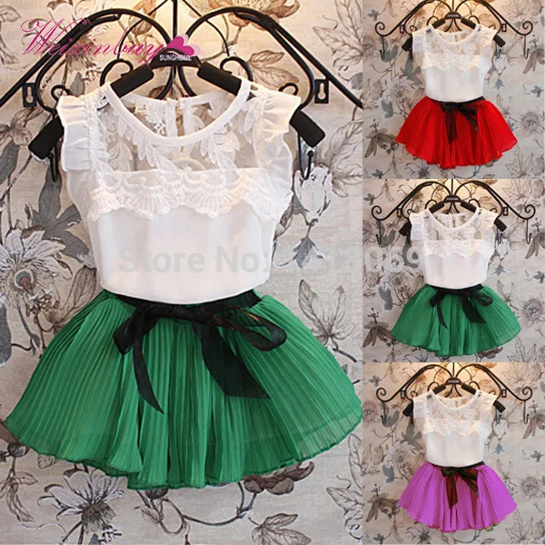 WEIXINBUY Toddlers Tutu Skirt Girls Kids Chiffon Floral T-shirt+ Bow Skirts Set Party