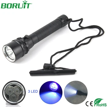 

BORUiT UV LED Flashlight 395nm Ultraviolet Diving Torch Light Underwater 100m Waterproof Camping Hunting Lantern Scorpion Lamp