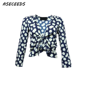 

Women vintage V neck flower print shirts short style long sleeve ruffle blouse ladies cherry spring tops blusas korean fashion