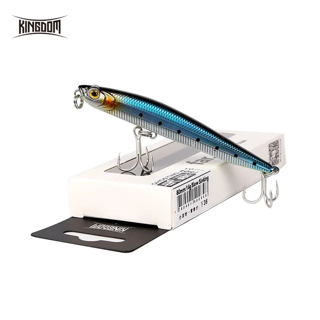 Kingdom Sea-Señuelos de Pesca de hundimiento lento, 14g 80mm / 19g 95mm, cebos duros VMC, anzuelos, cebo de Pesca de lubina, modelo 7504 Kingdom Sea-Señuelos de Pesca de hundimiento lento, 14g 80mm / 19g 95mm, cebos duros VMC, anzuelos, cebo de Pesca de lubina, modelo 7504
