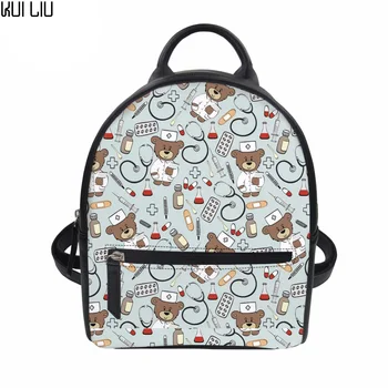 

Customized Backpack Female Mini Cartoon Bear Nurse Doctor Printing Leather Women Backpack Girls Bagpack School Child Backpack