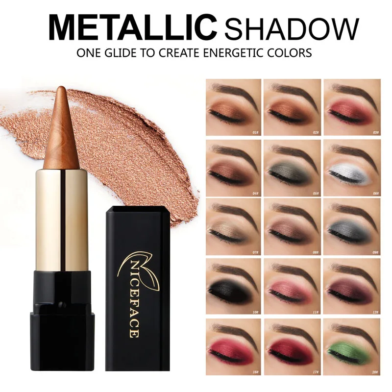 

niceface Brand Eye Shadow Glitter Color Cosmetics Waterproof Pigment Brown Red Green Shimmer Eyeshadow Makeup Stick