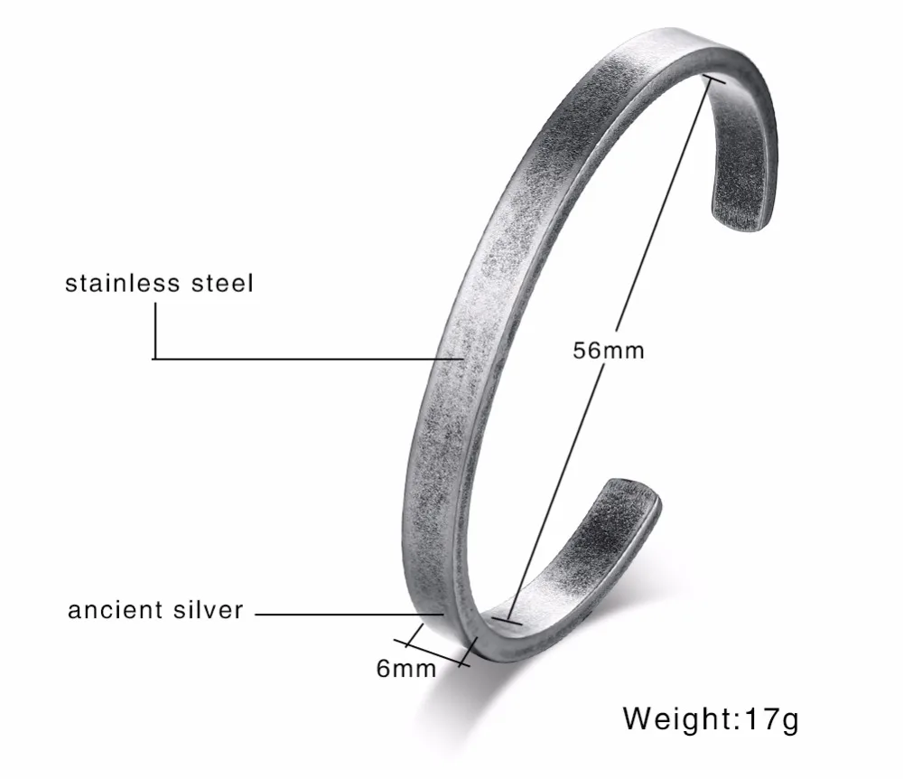 Modernist Mens Vintage Cuff Bangle Antique Silver Color Solid Bracelet Stainless steel Men`s Women`s Jewelry Pulseira Braslet Masculina 13