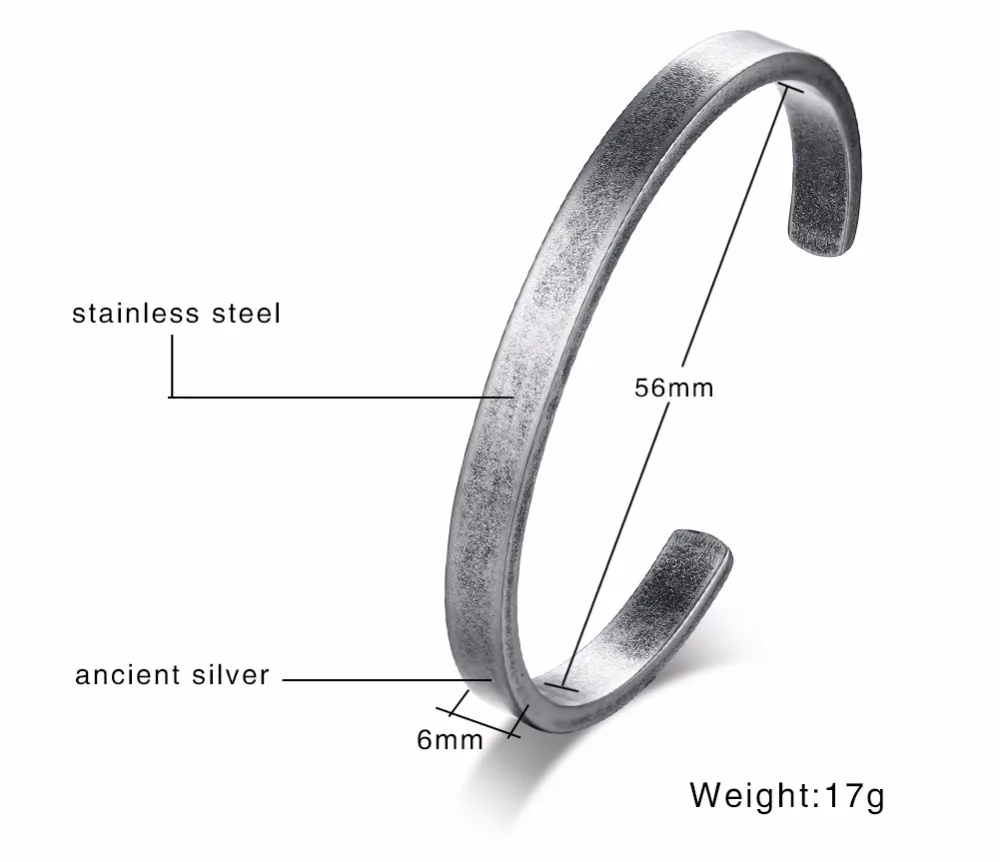 Modernist Mens Vintage Cuff Bangle Antique Silver Color Solid Bracelet Stainless steel Men's Women's Jewelry Pulseira Braslet Masculina 13