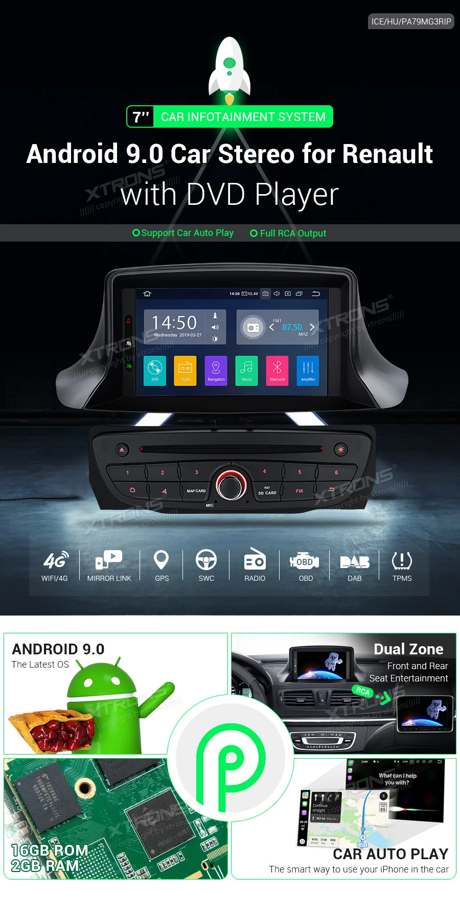 Perfect 7" Android 9.0 Pie OS Car DVD Multimedia Navigation GPS Radio for Renault Megane III 2008-2015 & Renault Fluence 2008-2015 1