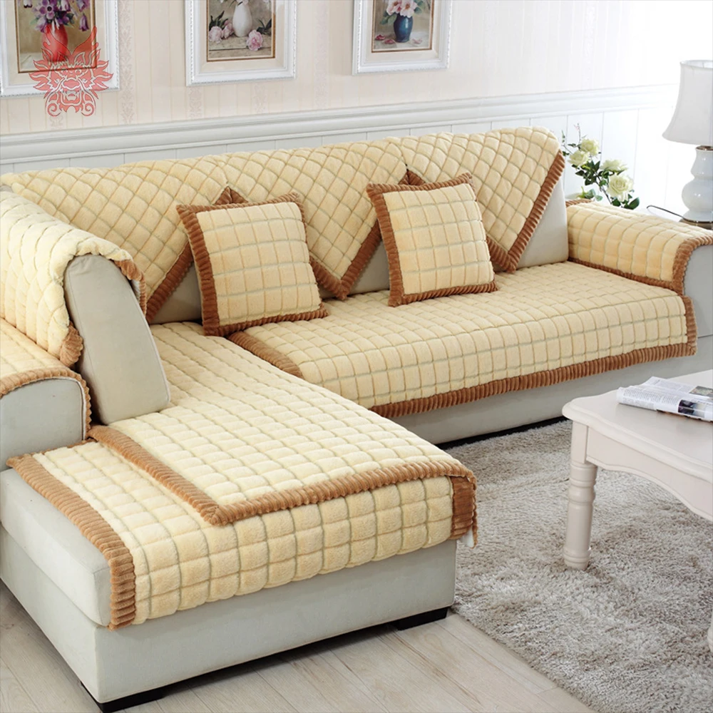 Kaffee beige plaid quilten sofa abdeckung schnitt couch hussen möbel