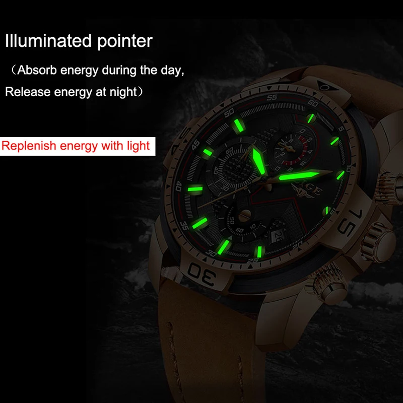 LIGE Mens Watches Top Brand Luxury Leisure business Watch Waterproof Wristwatch Leather Watch Date clock Relogio Masculino+Gift