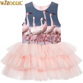 

Girl Birthday Party Dress big brand Girls Dresses For Wedding flamingos print Formal Princess Ball Gown Kids fashion dresse