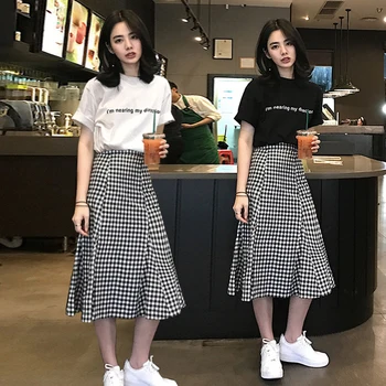 

Ins super hot/popular skirt half body A word long student high waist slim plaid skirt summer thin section flavor skirt