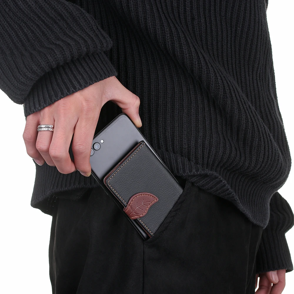 Mobile Phone Card Holder Elastic Adhesive Pocket Leather Credit Card Pocket Holder Case for ...