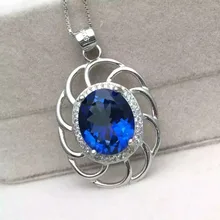 Природный Голубой топаз кулон S925 серебро Природный камень кулон Цепочки и ожерелья модный большой роскошный круглый женские вечерние подарок ювелирные изделия