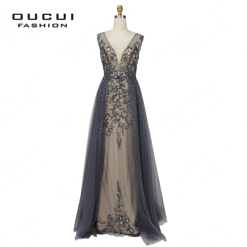 Hard Beading Navy Blue With Train Evening Dress Long Diamond Crystal Tulle Formal Abiye Vestido De Noche Real Photo OL103090 Hard Beading Navy Blue With Train Evening Dress Long Diamond Crystal Tulle Formal Abiye Vestido De Noche Real Photo OL103090