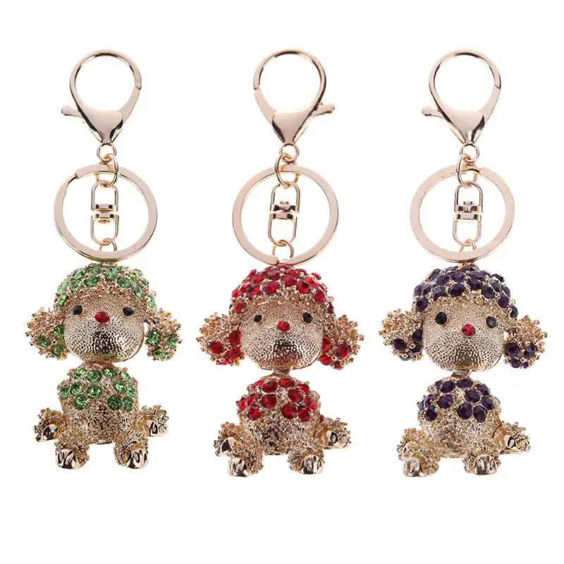 Lovely Alloy Dog Crystal HandBag Pendant Keyrings Keychains For Car Key