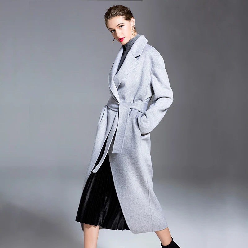 

Wool Coat Women 90% Wool 10% Cashmere Simple Design Solid Belt Pocket High Quality Coat England Style 2018 New Fashion