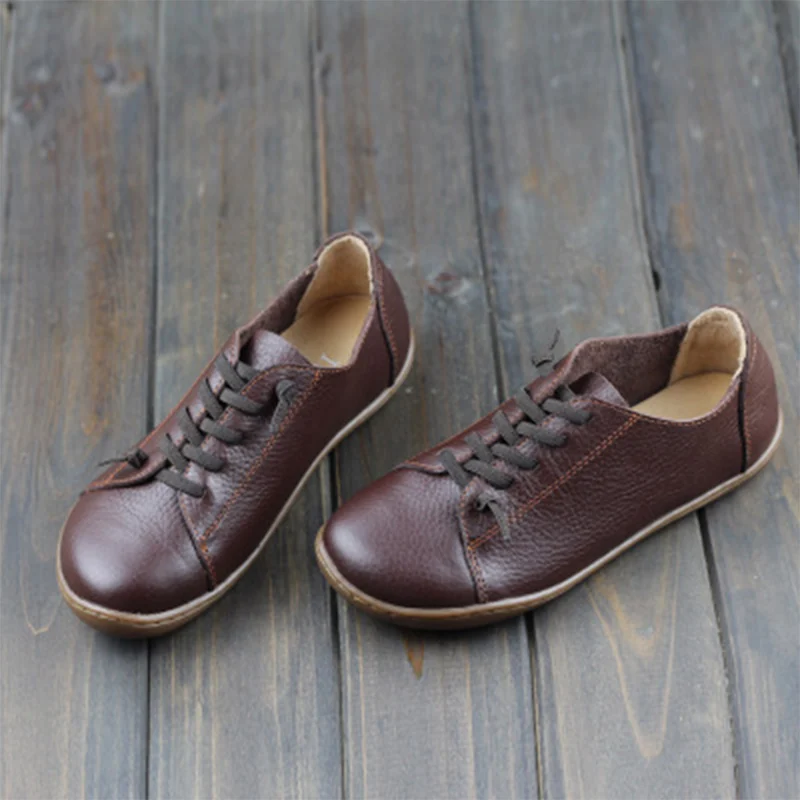 MCCKLE/Женская обувь на плоской подошве; осенние мокасины на платформе со шнуровкой; женская повседневная обувь из натуральной кожи; обувь с вышивкой; большие размеры - Цвет: Coffee