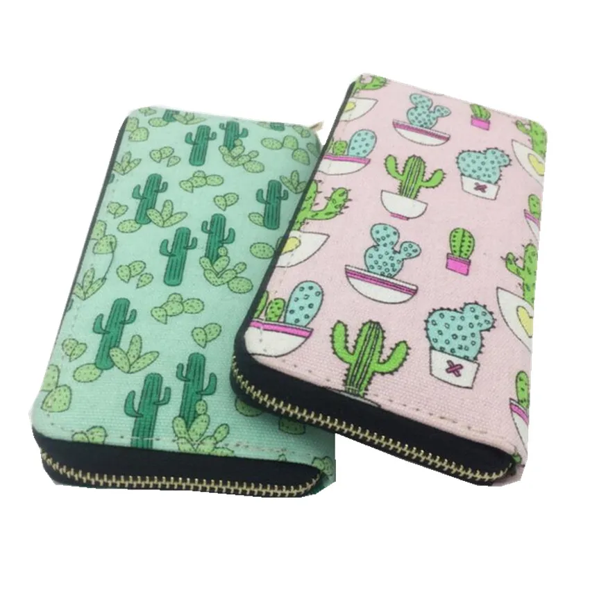 

M313 Lovely Women Wallet Potted Cactus Design Lovable Canvas Material Zipper Purse Long Card Bag Women Girl Gift Wholesale