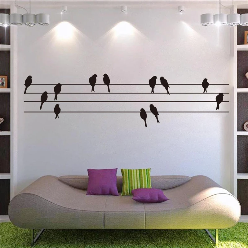 Как задекорировать провода. Птицы на стену декор. Декор проводов на стене. Птички на стенах в интерьере гостиной. Декоративные птички на стену.