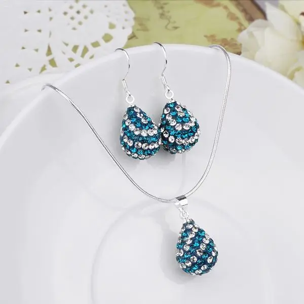 New T-Paris Shambala Charm Disco Ball Bead Crystal Pendant Necklace Earrings Set Rhinestones Women Jewelry SHS066 | Украшения и