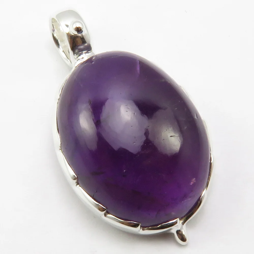 

India Unique Designed Wholesale Jewelry Amethysts Claw Setting Pendant 3.3 cm Silver