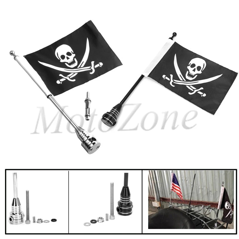 cheap Motorcycle Rear Side Mount Luggage Rack Vertical Pirate Flag Pole Compatibility For Harley Bikes Bobber Choppers Custom