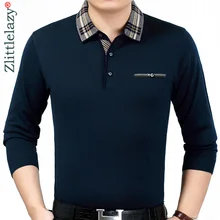 Брендовая Повседневная Весенняя Однотонная рубашка поло с длинным рукавом, мужская рубашка из джерси с карманом, мужские футболки поло, модная одежда 201923