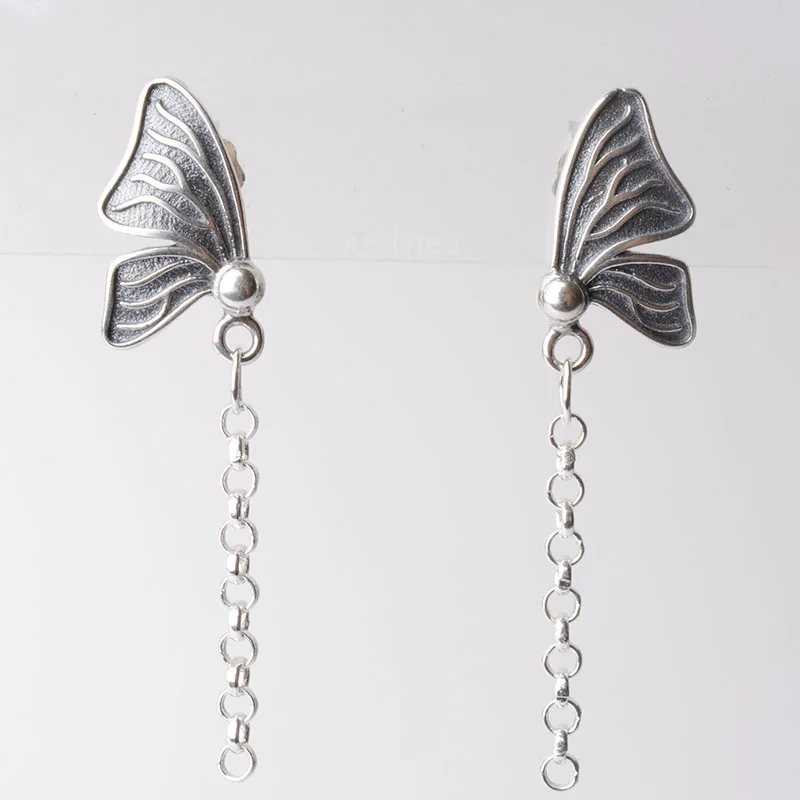 

solid 925 sterling silver butterfly Stud Earring ear thread, Rollo/Rolo link chain earwire earrings, diy components accessories