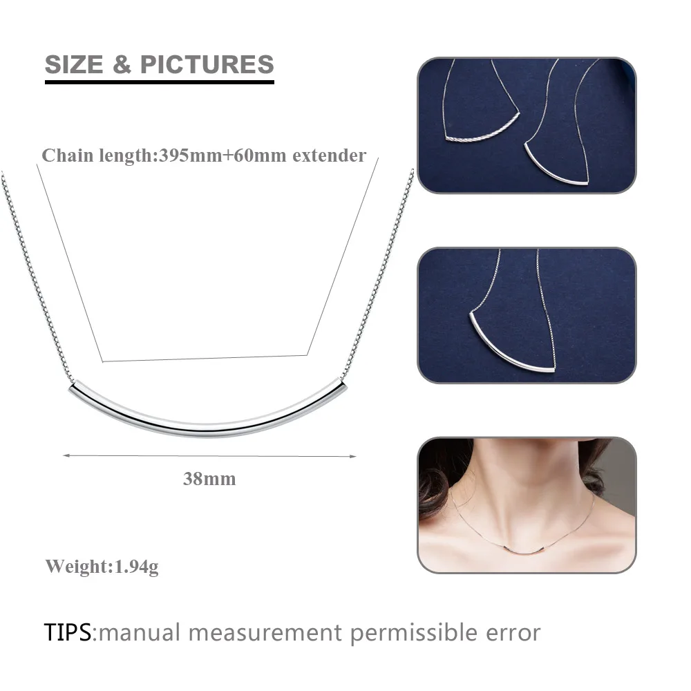 SA SILVERAGE Настоящее серебро 925 проба ожерелье с подвеской для женщин изогнутая труба серебряные ожерелья два типа Серебряное ожерелье 925 - Цвет камня: Smooth Tube Necklace