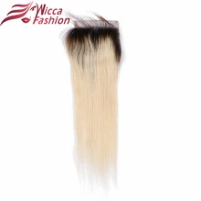 wicca fashion Straight Lace Closure 1b/613 Color Brazilian Non Remy Human Hair 4x4inch Closures With Baby Hair