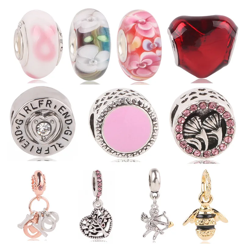 

Couqcy 2019 Fit Original Pandora Bracelet Women Jewelry LOVE Tree Angel Bee Glass Bead With Silver Color Beads Charms