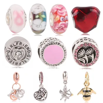 

Couqcy 2020 Fit Original Brand Bracelet Women Jewelry LOVE Tree Angel Bee Glass Beads With Silver Color Beads Europe Charms Gift