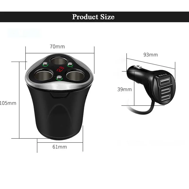 Многофункциональное автомобильное зарядное устройство URANT 3 USB, подстаканник, автомобильное зарядное устройство 12-40 В, разветвитель прикуривателя с дисплеем напряжения