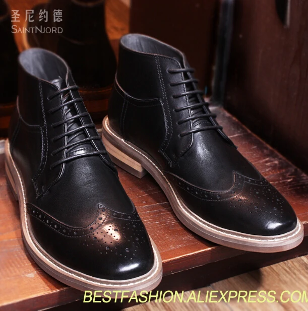 

Black Real Leather High Top Desert Boots British Style Ankle Chelsea Boots Chaussure Homme Winter Boots