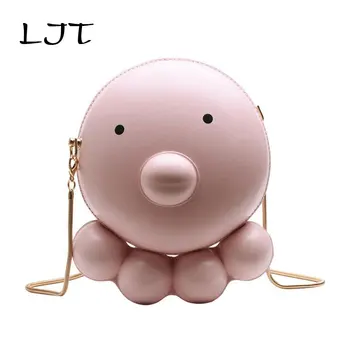 

LJT Fashion Girl Messenger Bags for Women 2019 Chain Cartoon Small Cute Shoulder Bag High Quality PU Leather Round Bag Clutch