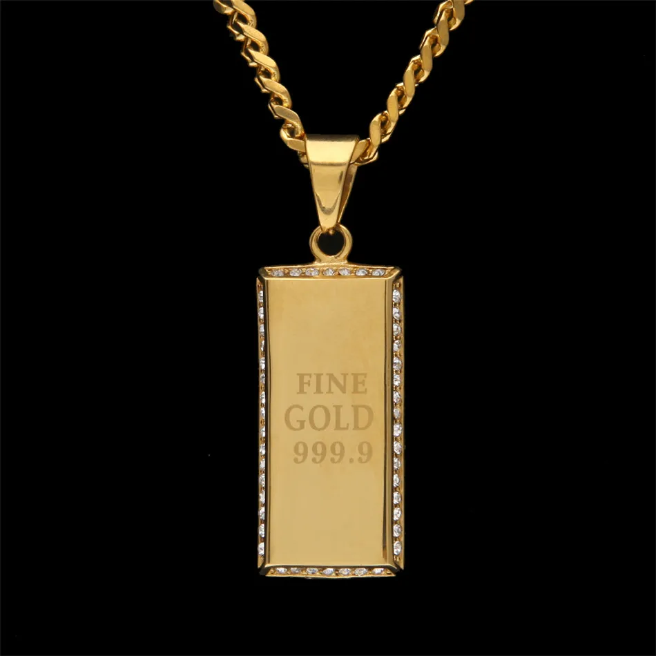 UWIN Iced Out FINE GOLD 999,9 подвеска с логотипом квадратной формы из нержавеющей стали, Мужская подвеска в стиле хип-хоп, модное панк ювелирное изделие