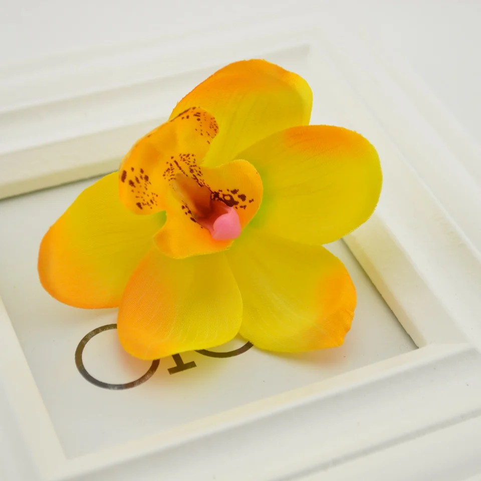 6 см бабочка, Орхидея, шелк Искусственные цветы дешевые для дома Свадебные украшения Подарочная коробка Скрапбукинг Сделай Сам рукоделие - Цвет: 8 yellow