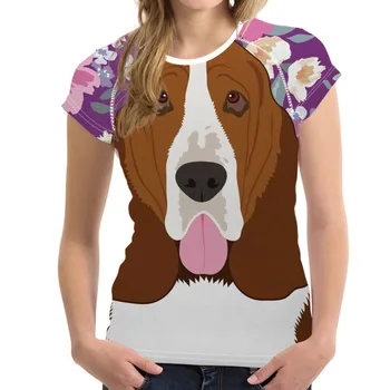 

Noisy Designs Funny Basset Hound Dog Women T-shirt Flower Pattern tshirt Ladies Summer Tee Shirt Females Cartoon Puppy Tops