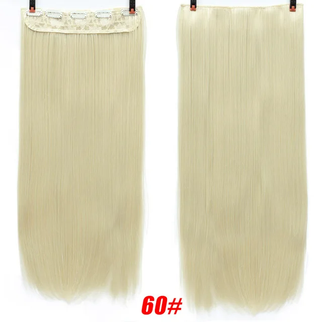 Allaosify, длинные прямые волосы для наращивания на заколках, 60 см, черные, коричневые, высокая температура, синтетические волосы, шт., блонд, волосы на заколках - Цвет: 60
