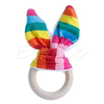 

Handmade Wooden Natural Baby Teething Ring Chewie Teether Bunny Sensory Toy Gift
