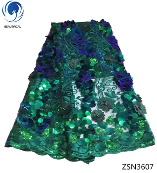 

BEAUTIFICAL Gold French lace fabric African wedding sequin lace embroidery fabric laser fabric 5yards/lot ZSN36