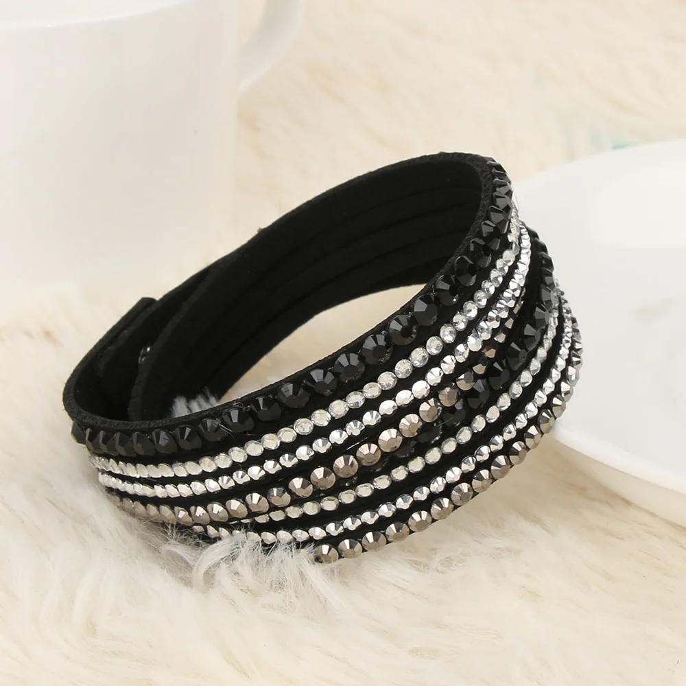 

Hot Sale New Leather Bracelet Rhinestone Crystal Bracelet Wrap Multilayer Bracelets for women feminino pulseras mulher Jewelry