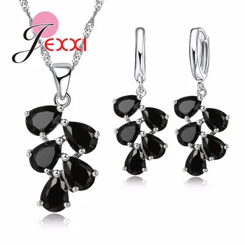 

Wedding Engagement Jewelry Sets Women Hot Selling 925 Sterling Silver Water Drop CZ Crystal Pendant Necklace Earrings Sets